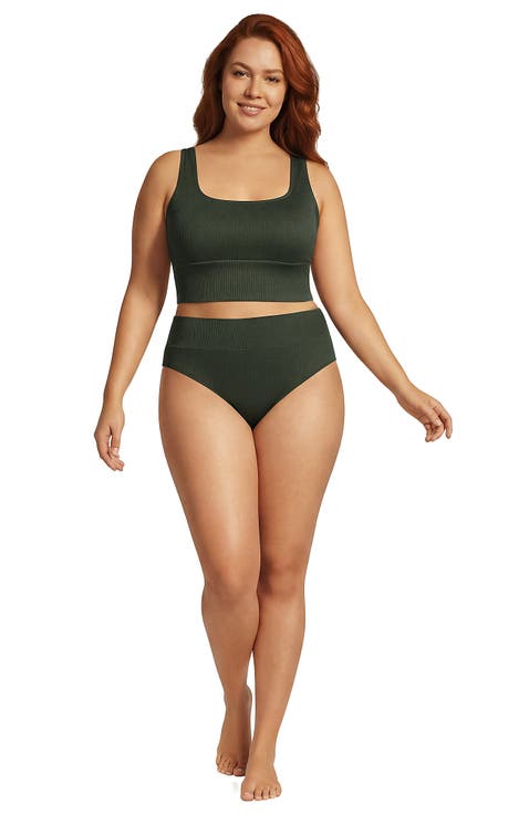 Plus Size Tugless Midkini Top and High Waisted Bottom Swimsuit Set
