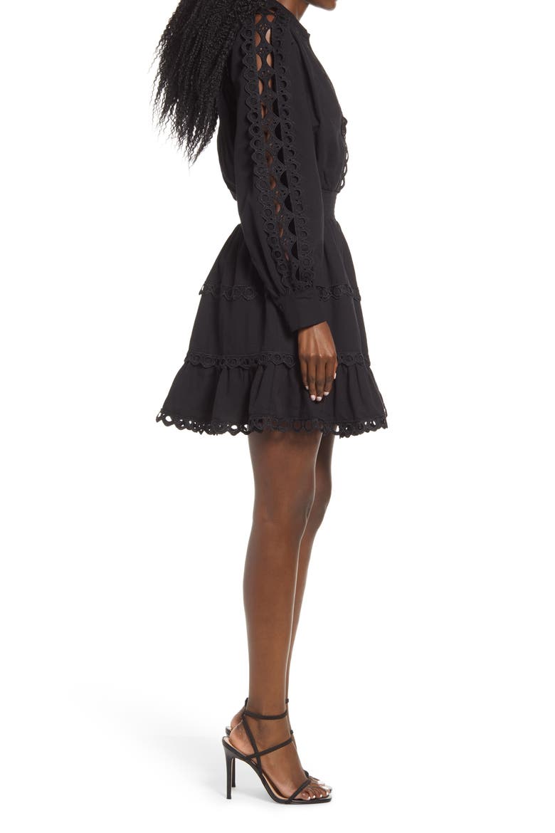 Lace Trim Dress, Alternate, color, BLACK