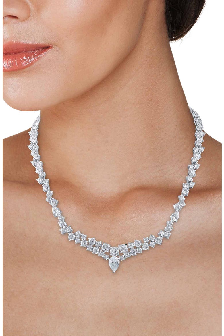 Round & Pear CZ Collar Necklace, Alternate, color, CLEAR/ SILVER