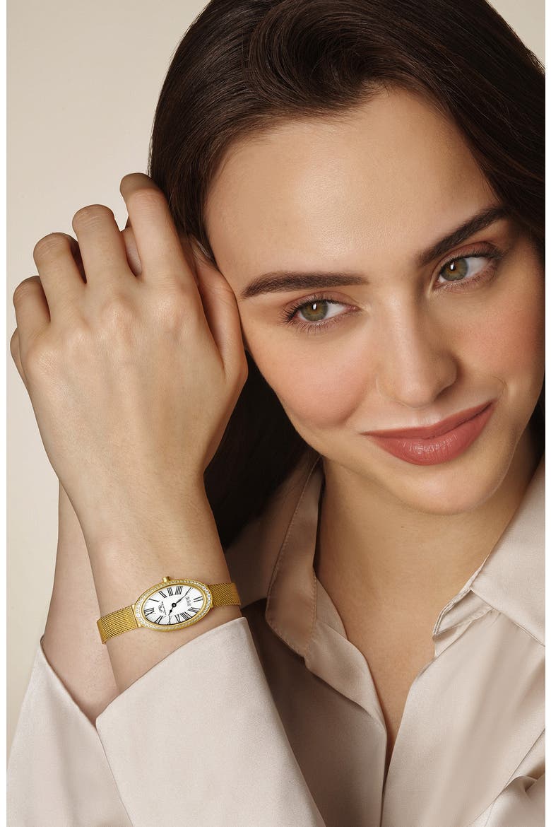 Women's Eloise Oval Guilloche Dial Topaz Stainless Steel Watch, Alternate, color, GOLD/ WHITE