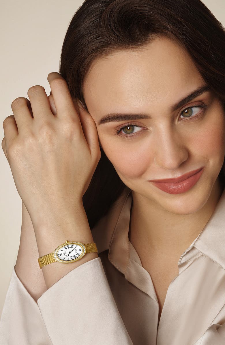 PORSAMO BLEU Women's Eloise Oval Guilloche Dial Topaz Stainless Steel Watch, Alternate, color, Gold/ White