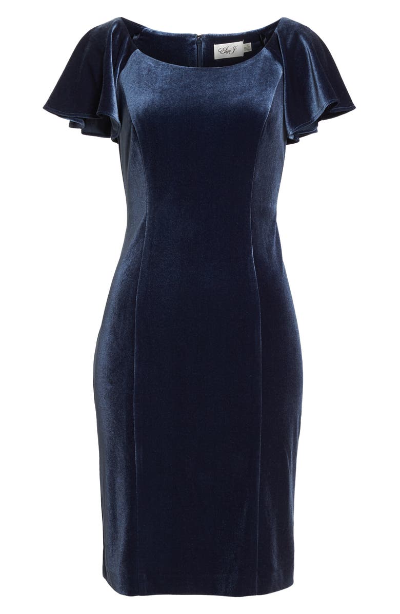 Eliza J Scoop Neck Flutter Sleeve Velvet Sheath Dress, Alternate, color,