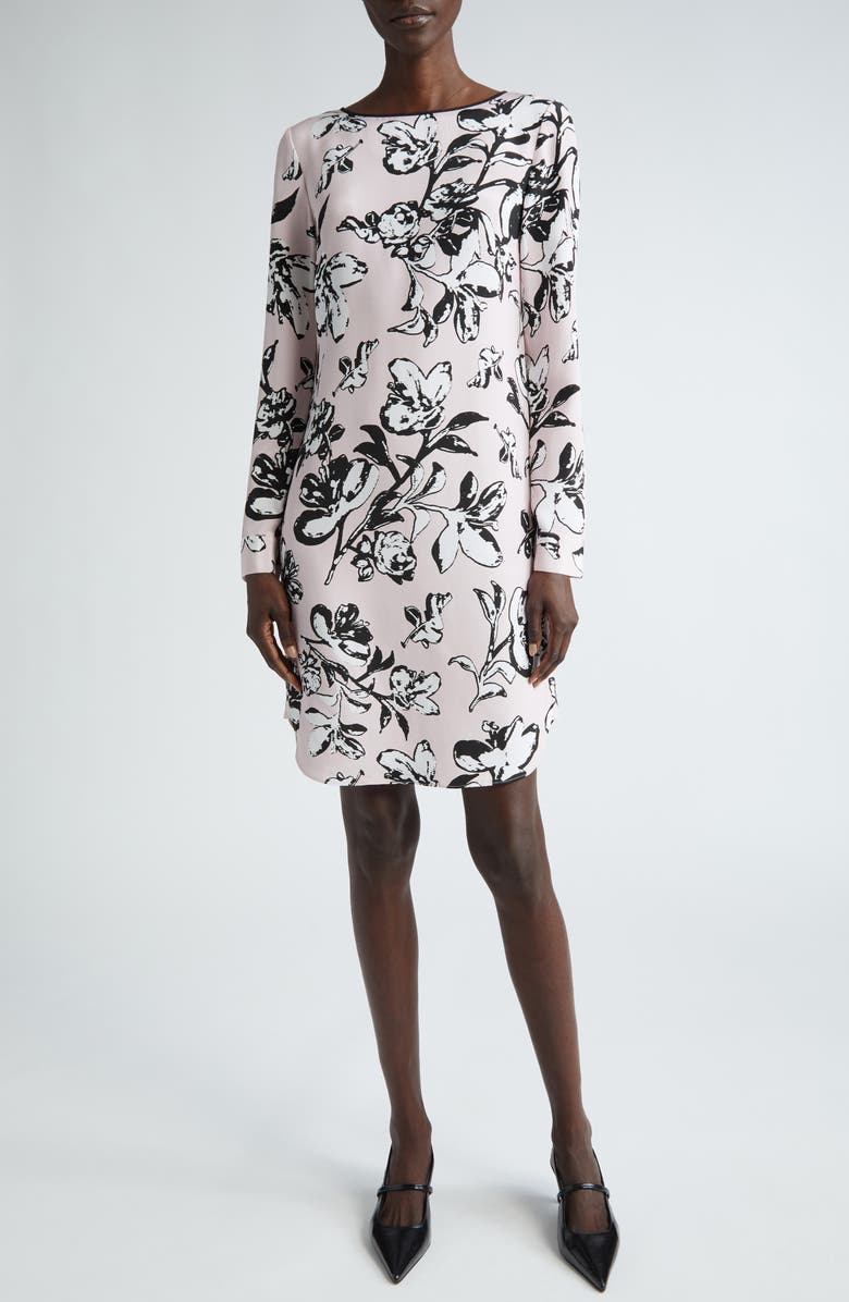ST. JOHN Magnolia Floral Long Sleeve Silk Dress, Main, color,