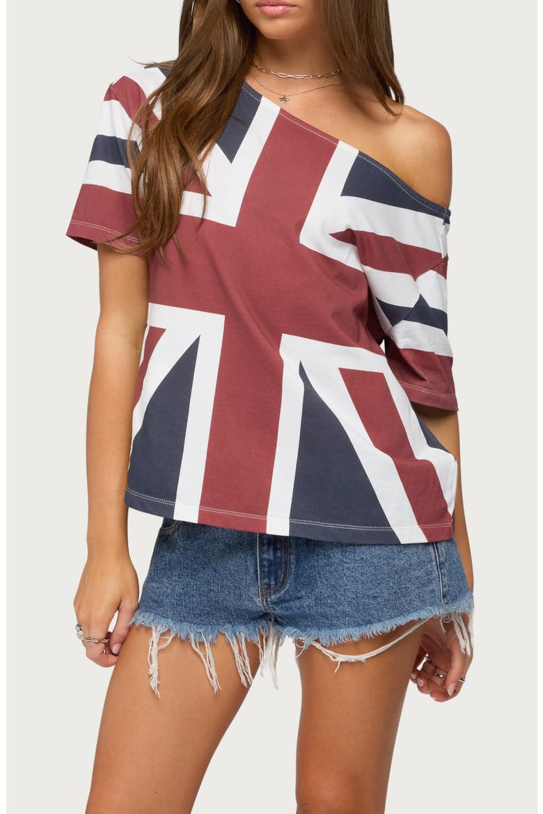 Union Jack Off-the-Shoulder T-Shirt, Main, color, NAVY-AND-RED