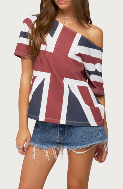 Union Jack Off-the-Shoulder T-Shirt