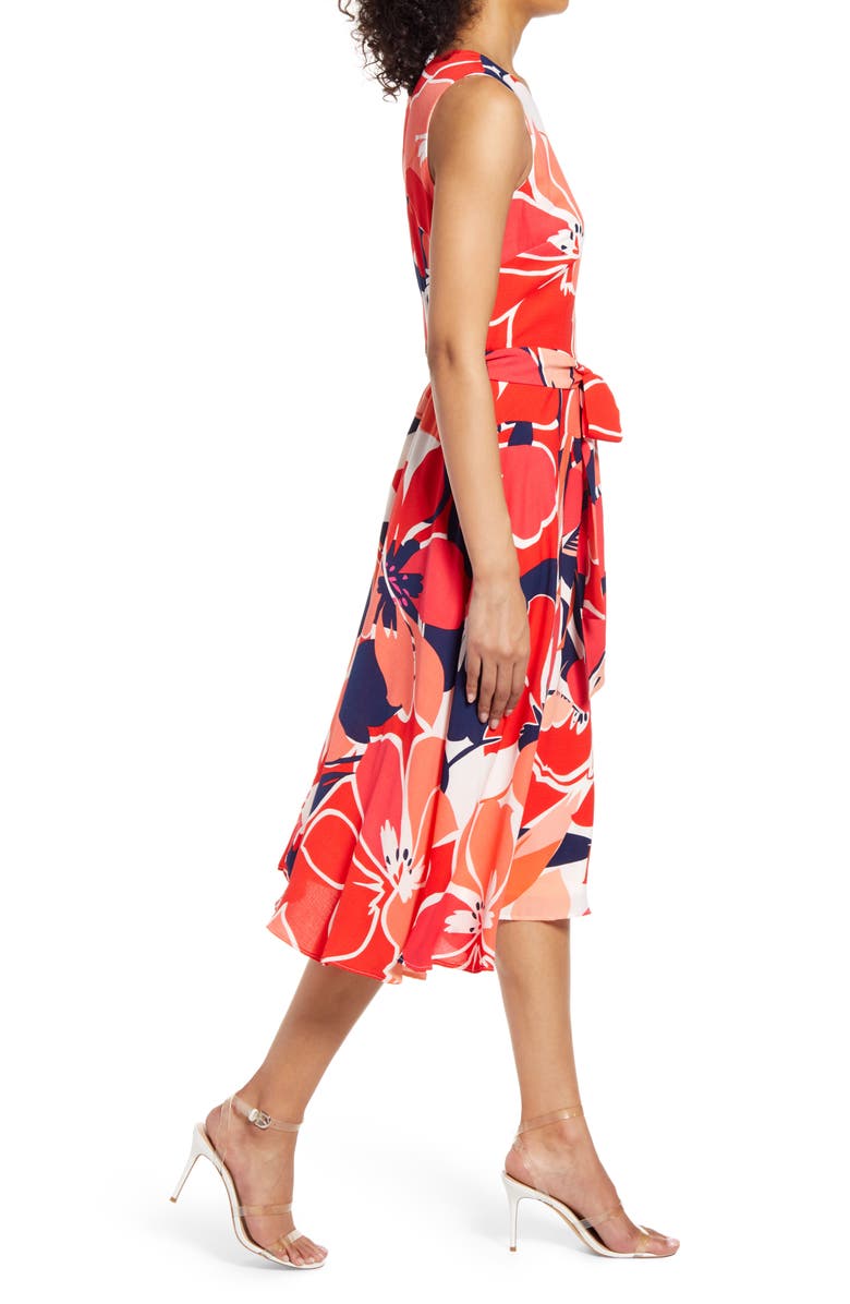 Donna Ricco Floral Belted Fit & Flare Midi Dress, Alternate, color, 