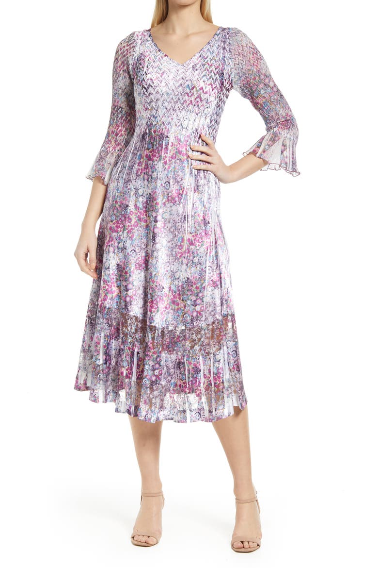 Chiffon & Charmeuse Midi Dress, Main, color, LILY PADS