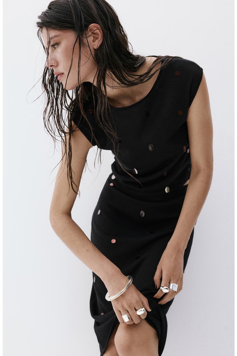 Fine Knit Sequined Skirt, Alternate, color, BLACK