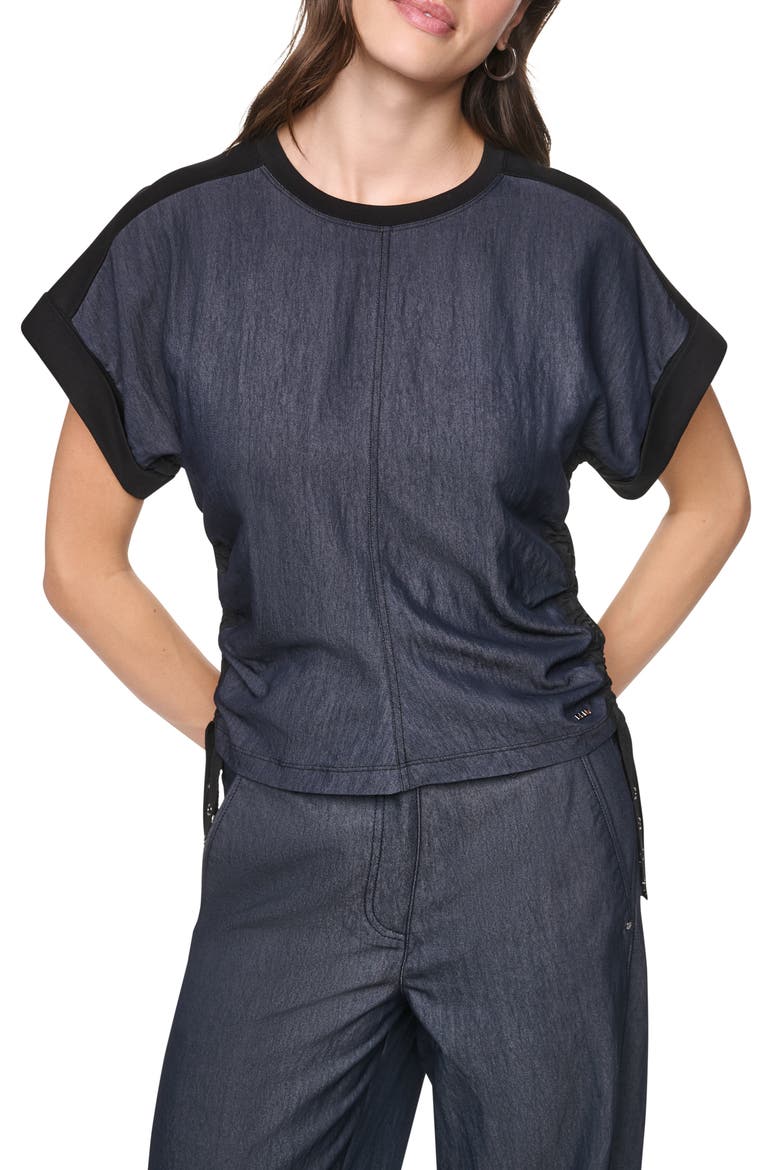 Side Ruched T-Shirt, Main, color, DARK INDIGO WASH