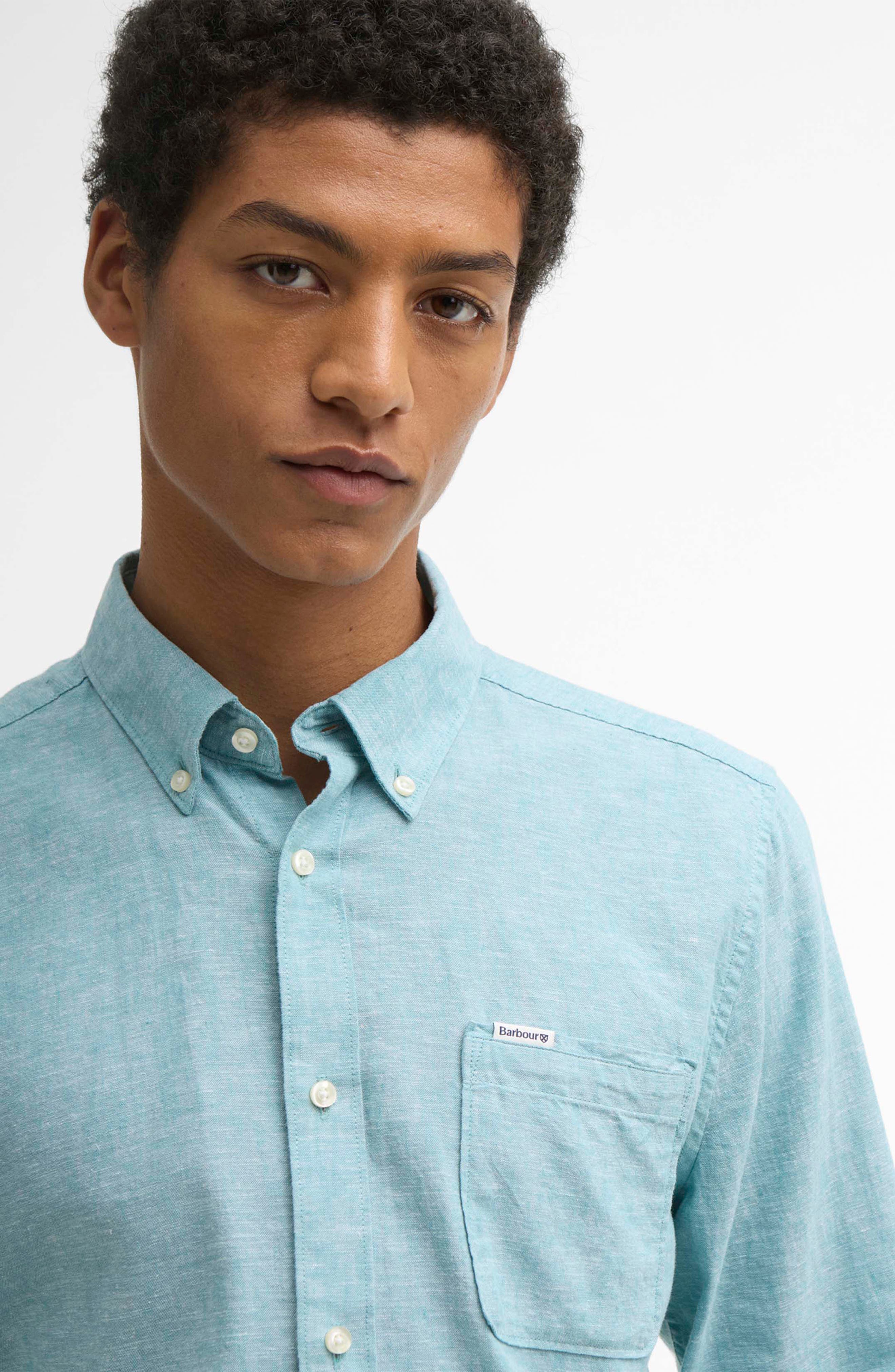 Nelson Tailored Fit Solid Linen & Cotton Button-Down Shirt - image 4