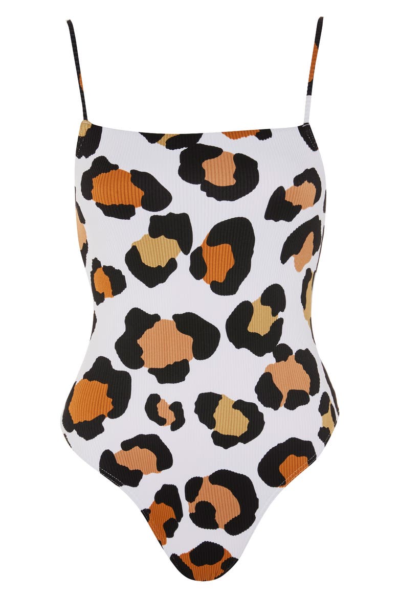 Leopard Rib One-Piece Swimsuit, Alternate, color, WHITE MULTI