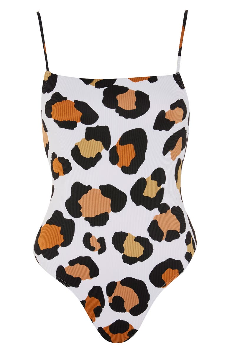 Topshop Leopard Rib One-Piece Swimsuit, Alternate, color, 