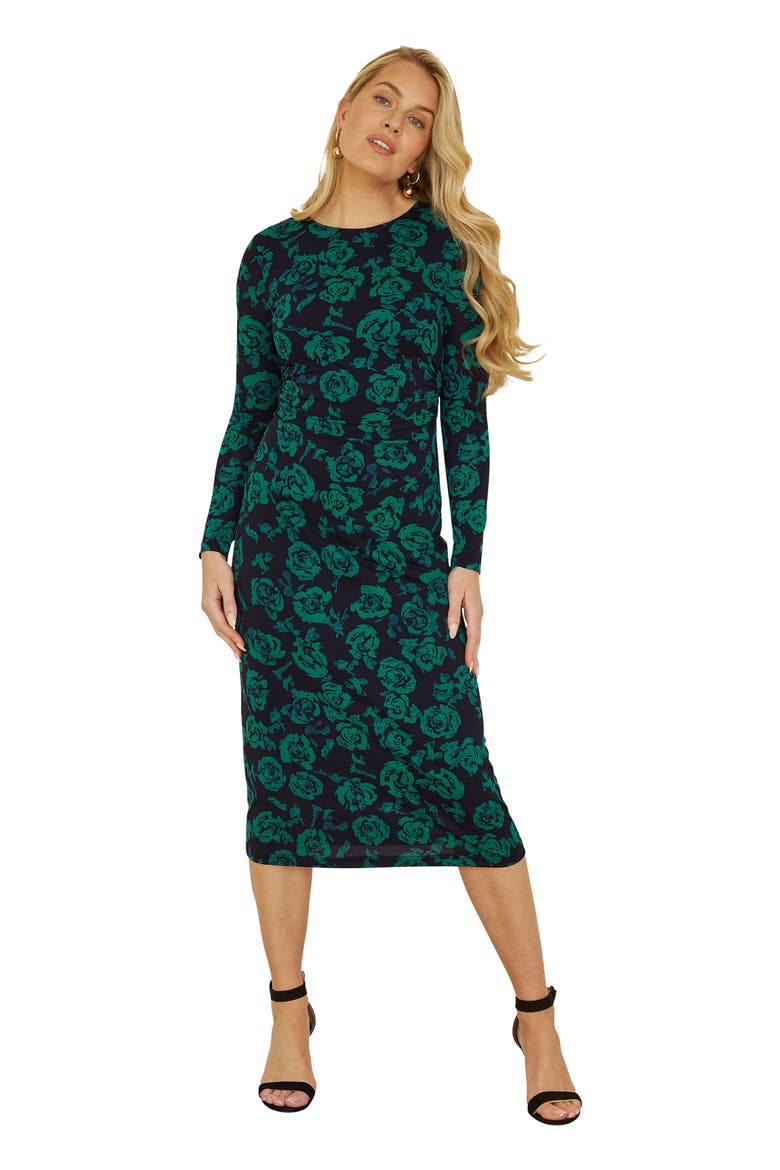 Floral Fitted Mesh Midi Dress, Alternate, color, Green