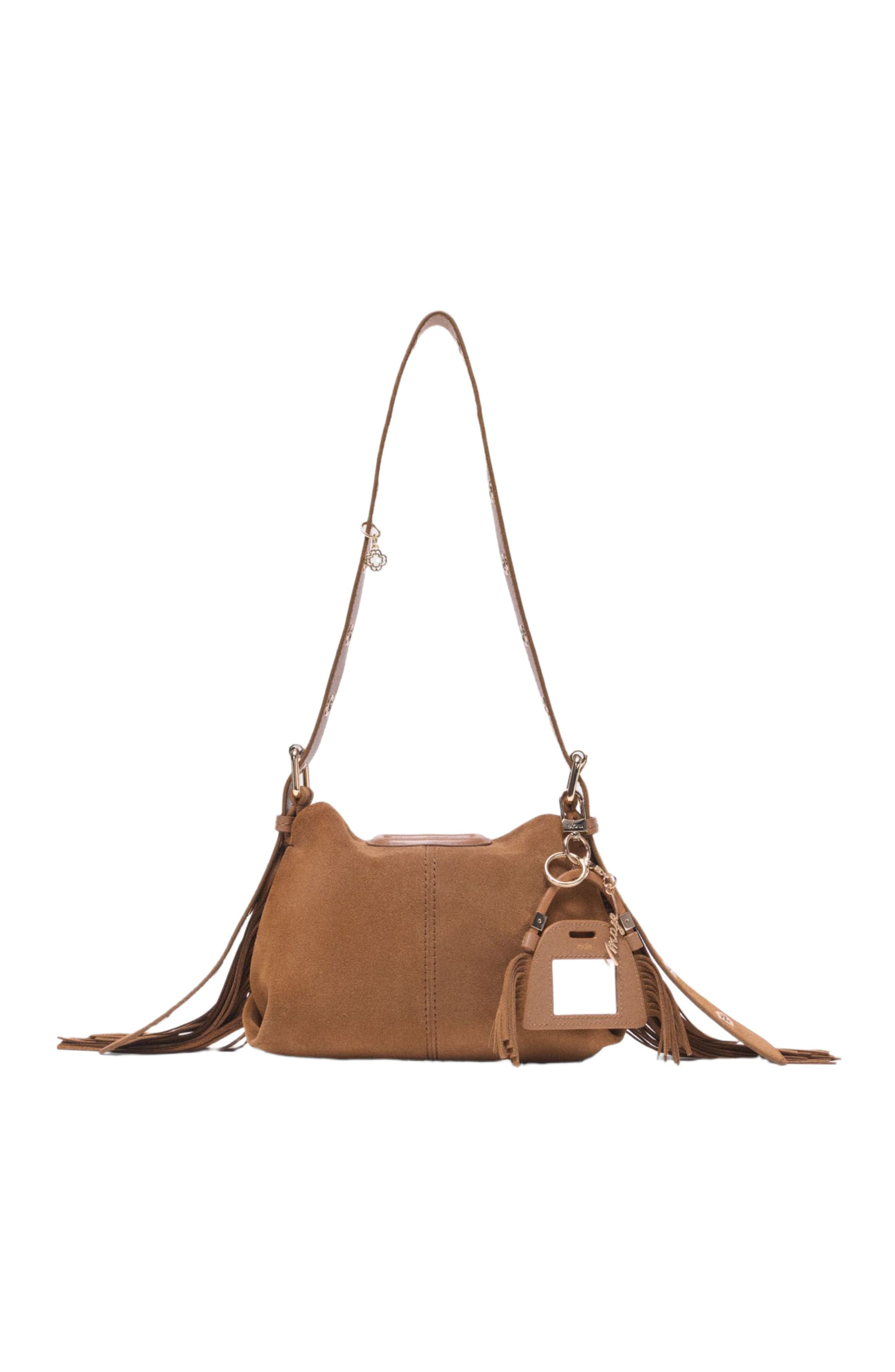 maje Miss M mini mirror bag charm, Alternate, color, Camel