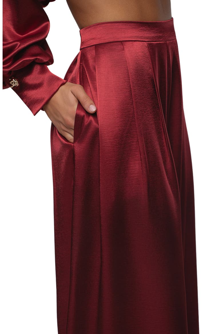Pleated Wide Leg Satin Pants, Alternate, color, RED