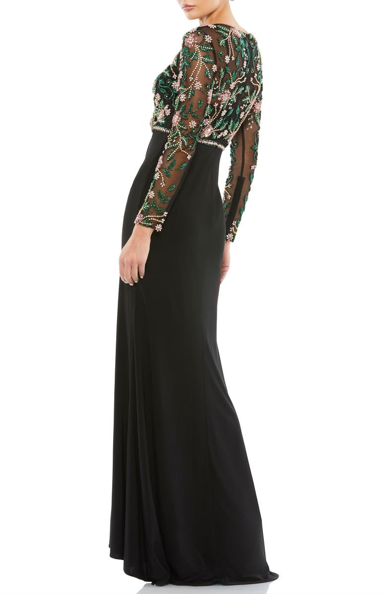 Mac Duggal Beaded Illusion High Neck Trumpet Gown, Alternate, color, Black Multi