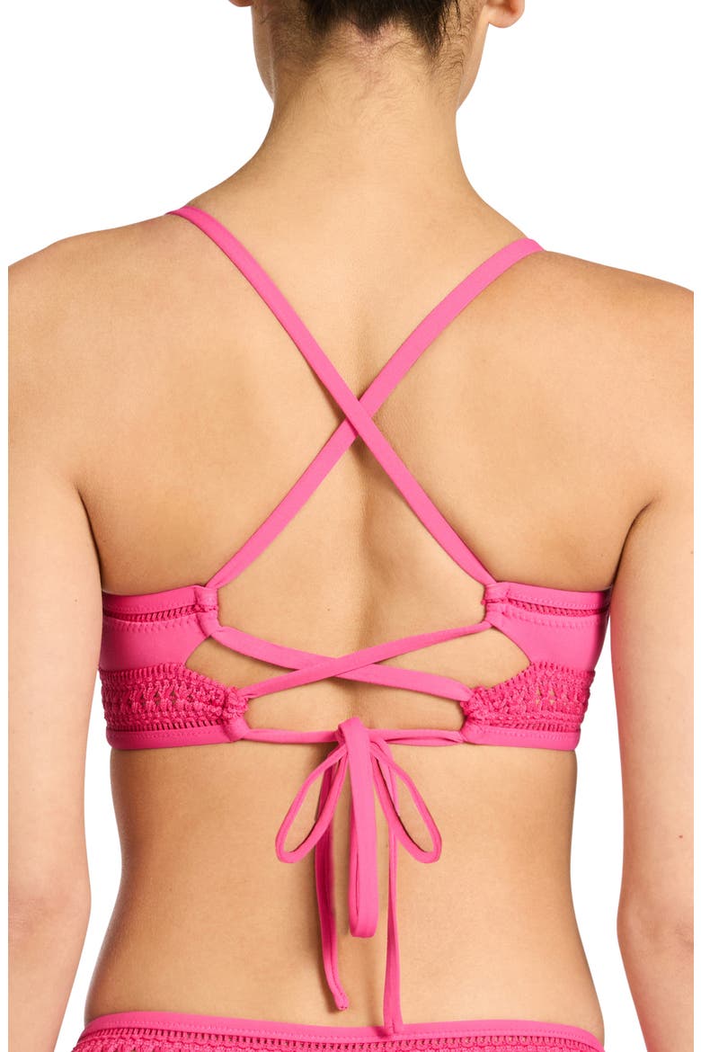 Isabelle Lace-Up Back Triangle Bikini Top, Alternate, color, STRAWBERRY
