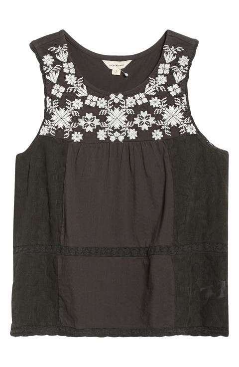 Embroidered Yoke Cotton Tank