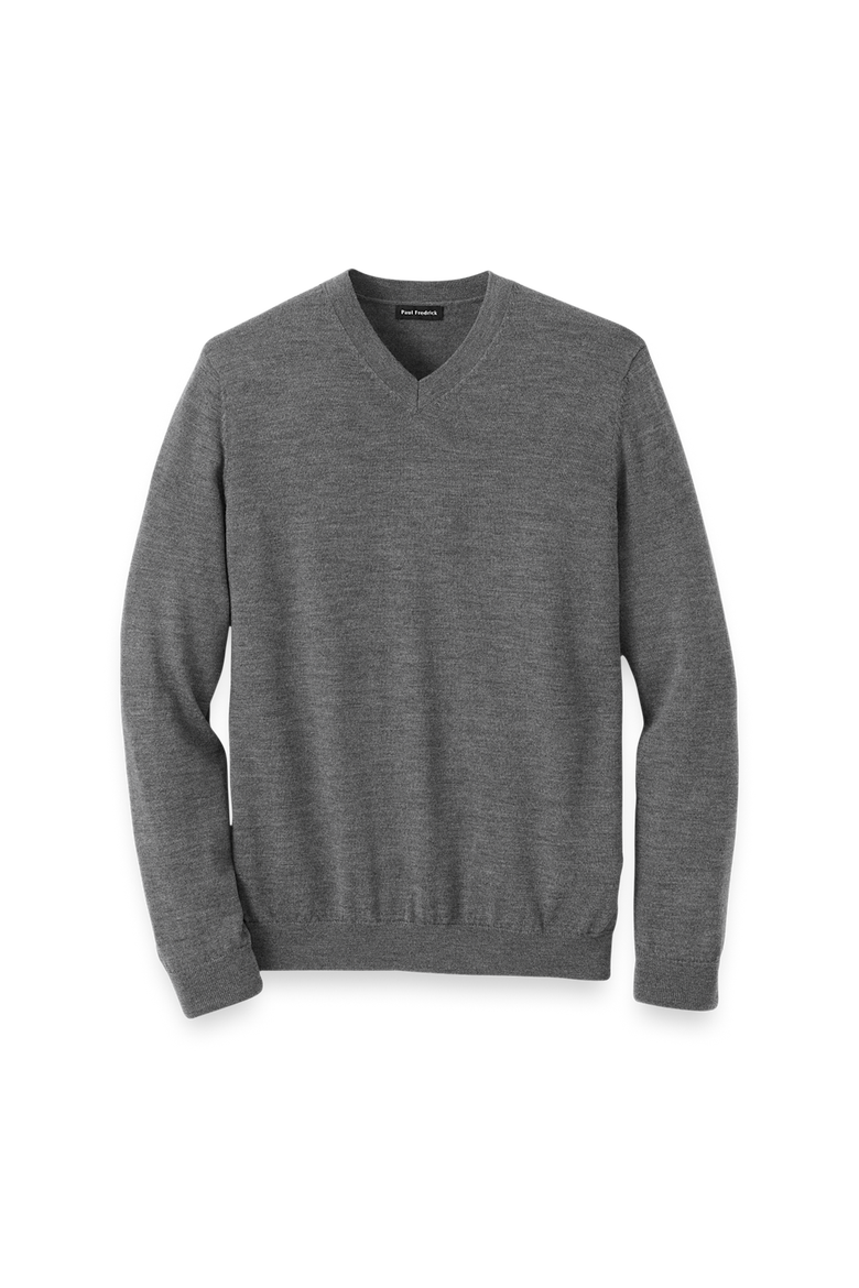 Washable Merino Wool V-neck Sweater, Main, color, Grey