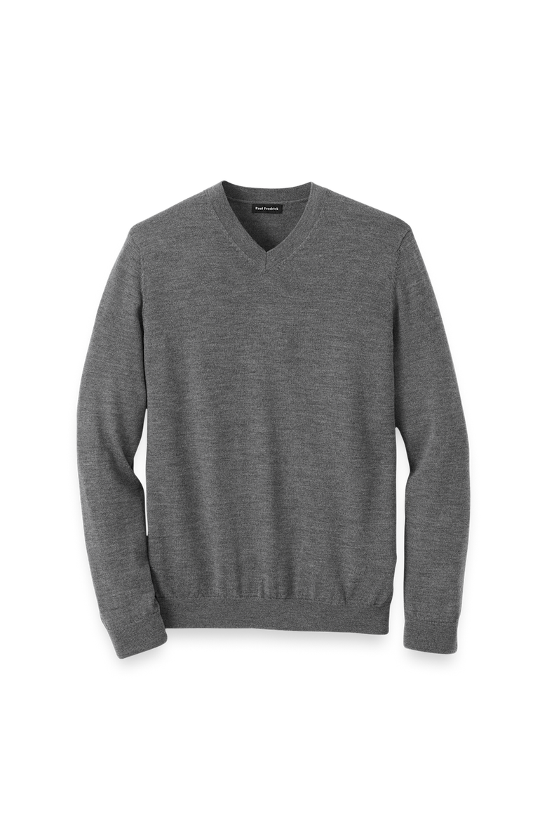 Paul Fredrick Washable Merino Wool V-neck Sweater, Main, color, Grey