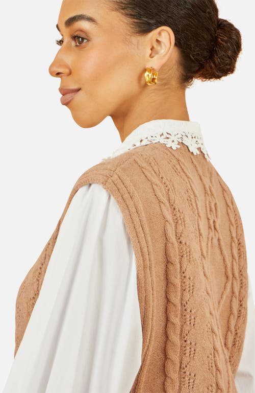 Yumi Floral Cable Knit Side Tie Pullover In Brown