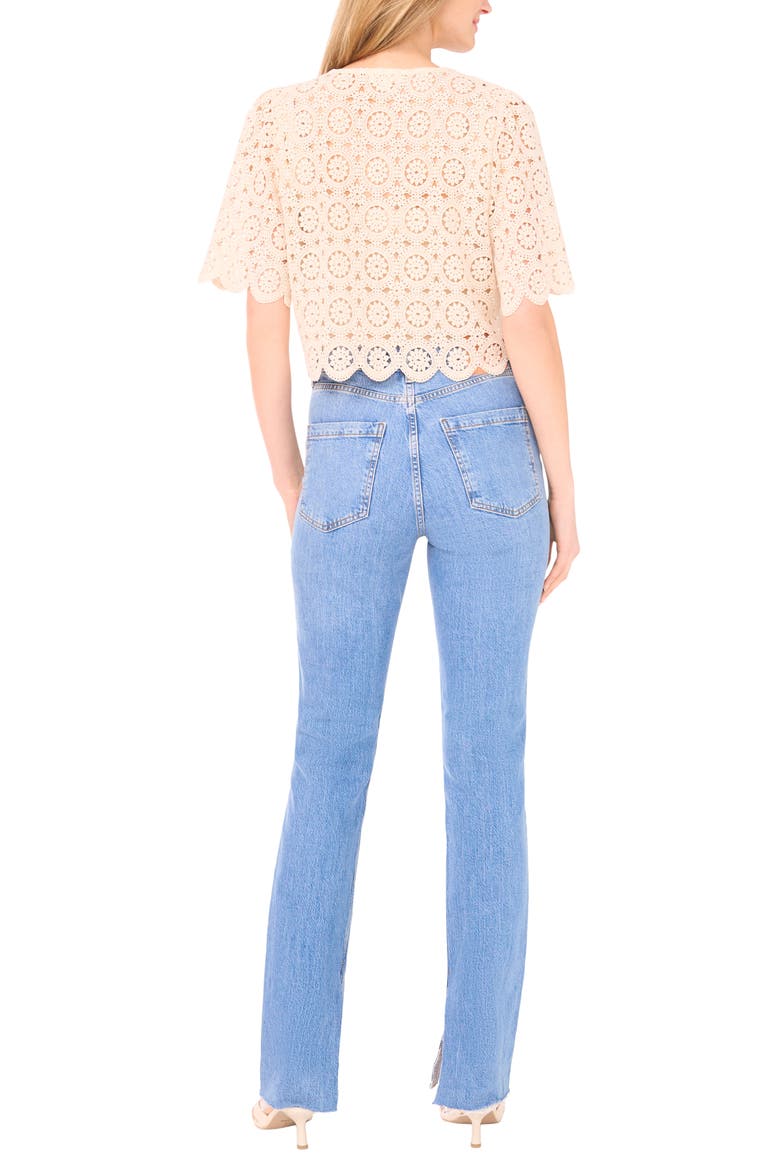 Eyelet Lace V-Neck Short Sleeve Top, Alternate, color, EGGNOG