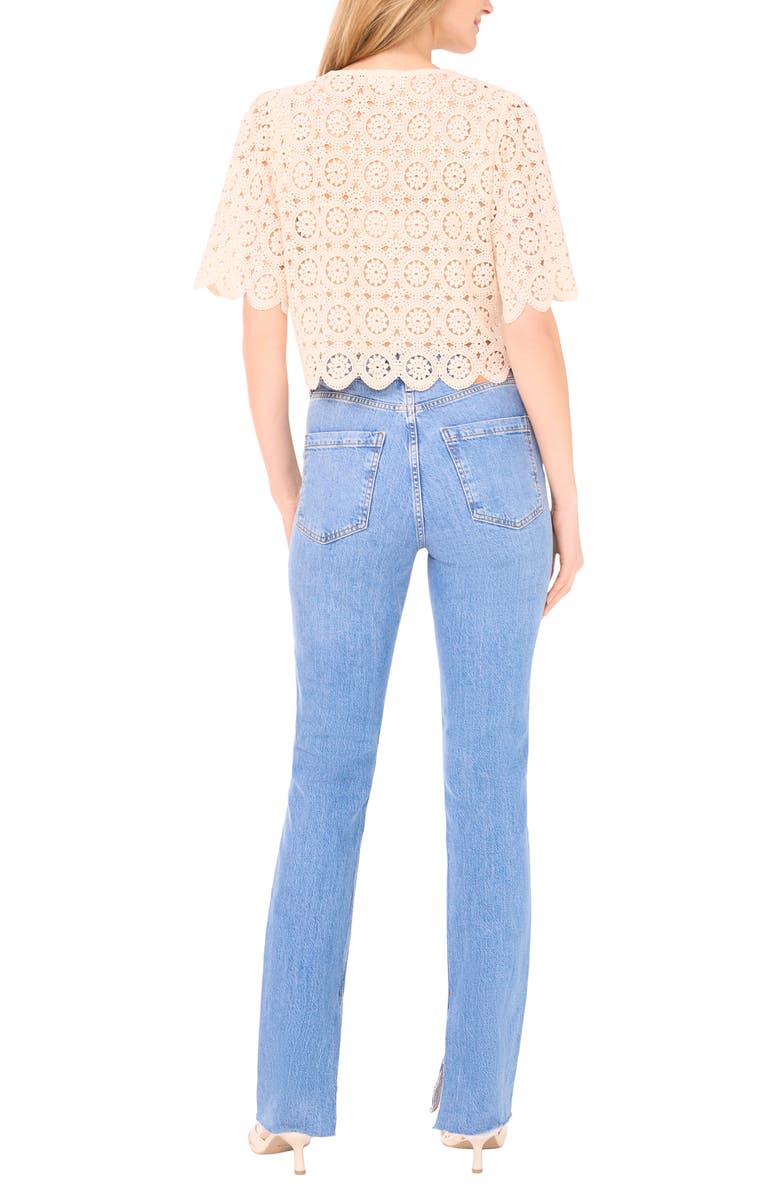 Parker Eyelet Lace V-Neck Short Sleeve Top, Alternate, color, Eggnog