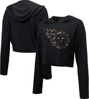 Majestic Threads Women's Majestic Threads Black Tennessee Titans Leopard Cropped Pullover Hoodie