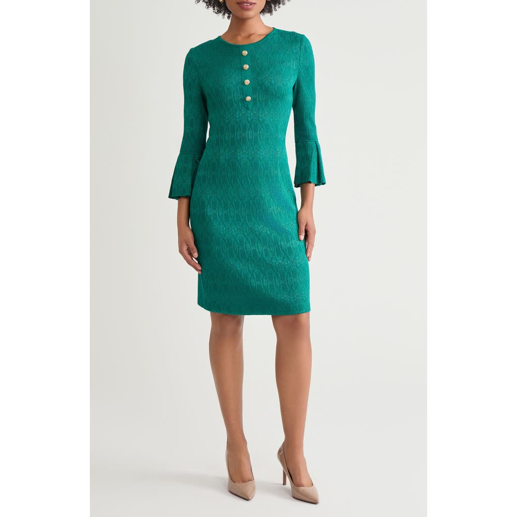 Ming Wang Tonal Multistitch Bell Sleeve Sheath Dress In Multi