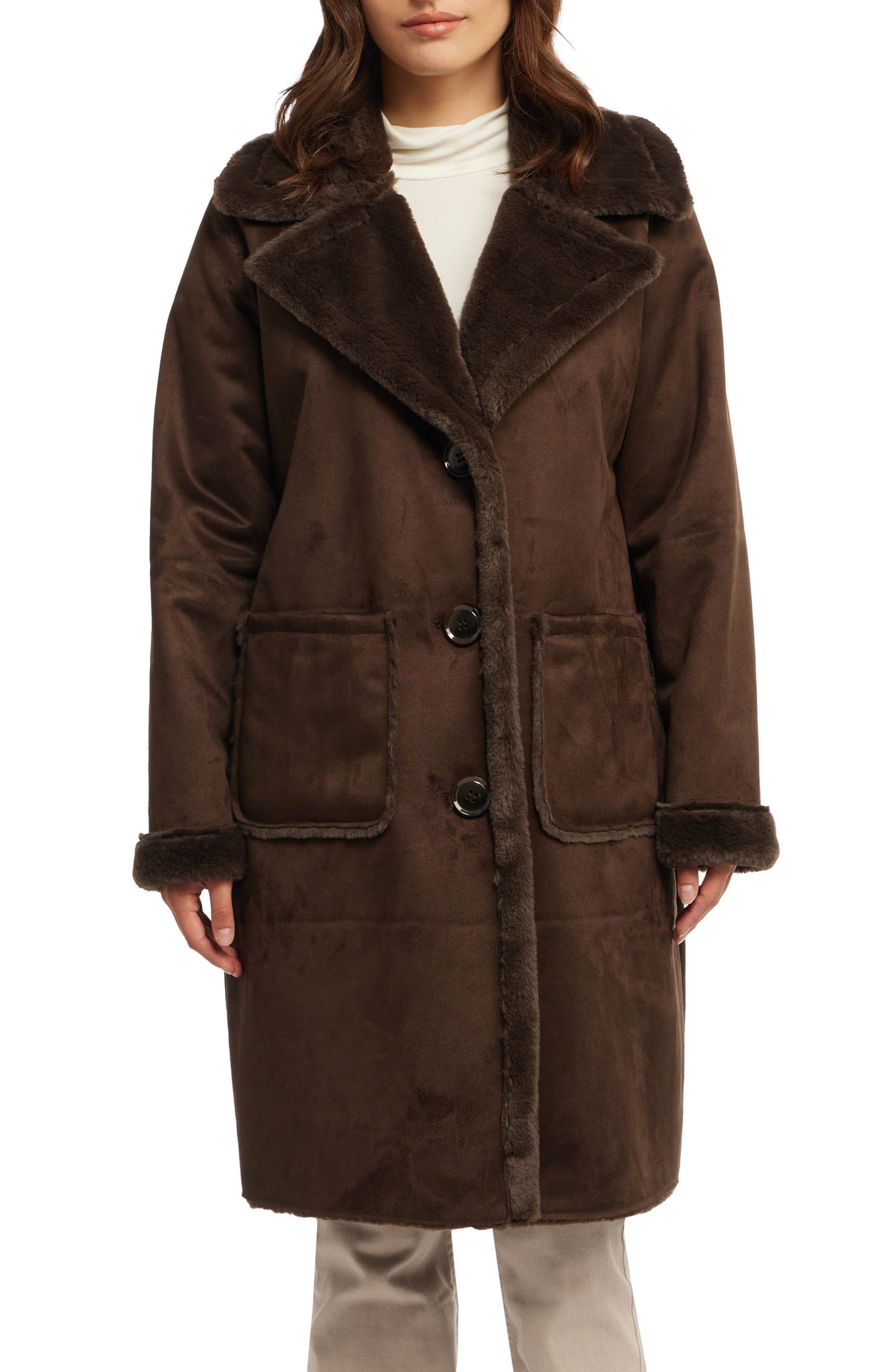 NVLT Faux Fur Trim Faux Suede Jacket