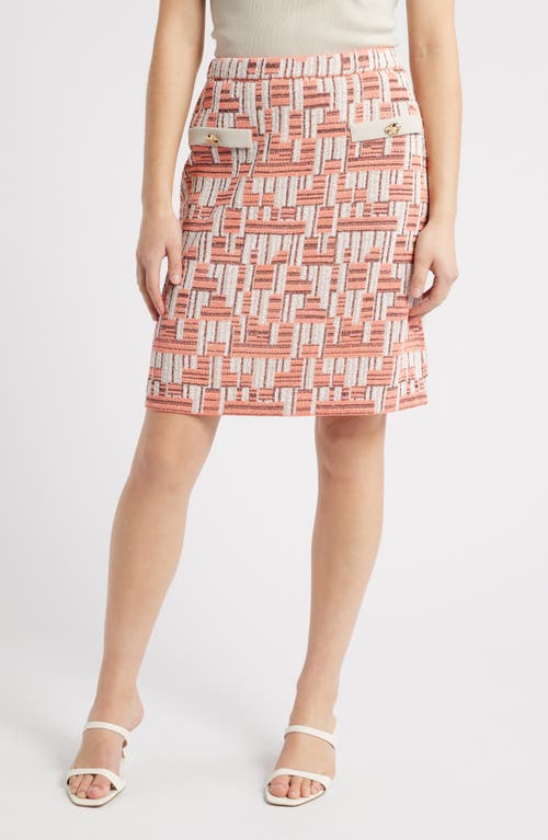 Ming Wang Geo Knit A-line Skirt In Peach/limestone/white
