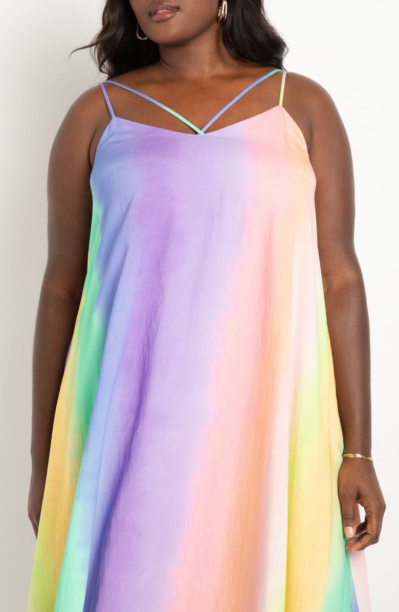 ELOQUII Rainbow Trapeze Maxi Dress, Alternate, color, 