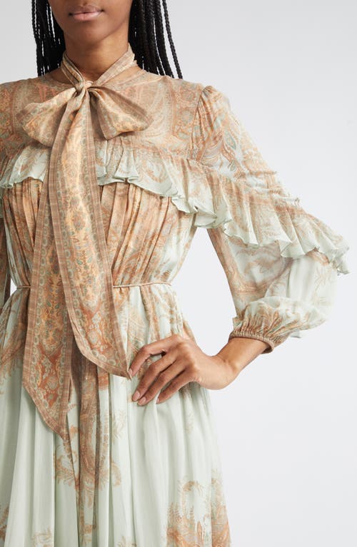 Zimmermann Memento Flutter Paisley Long Sleeve Midi Dress In Green