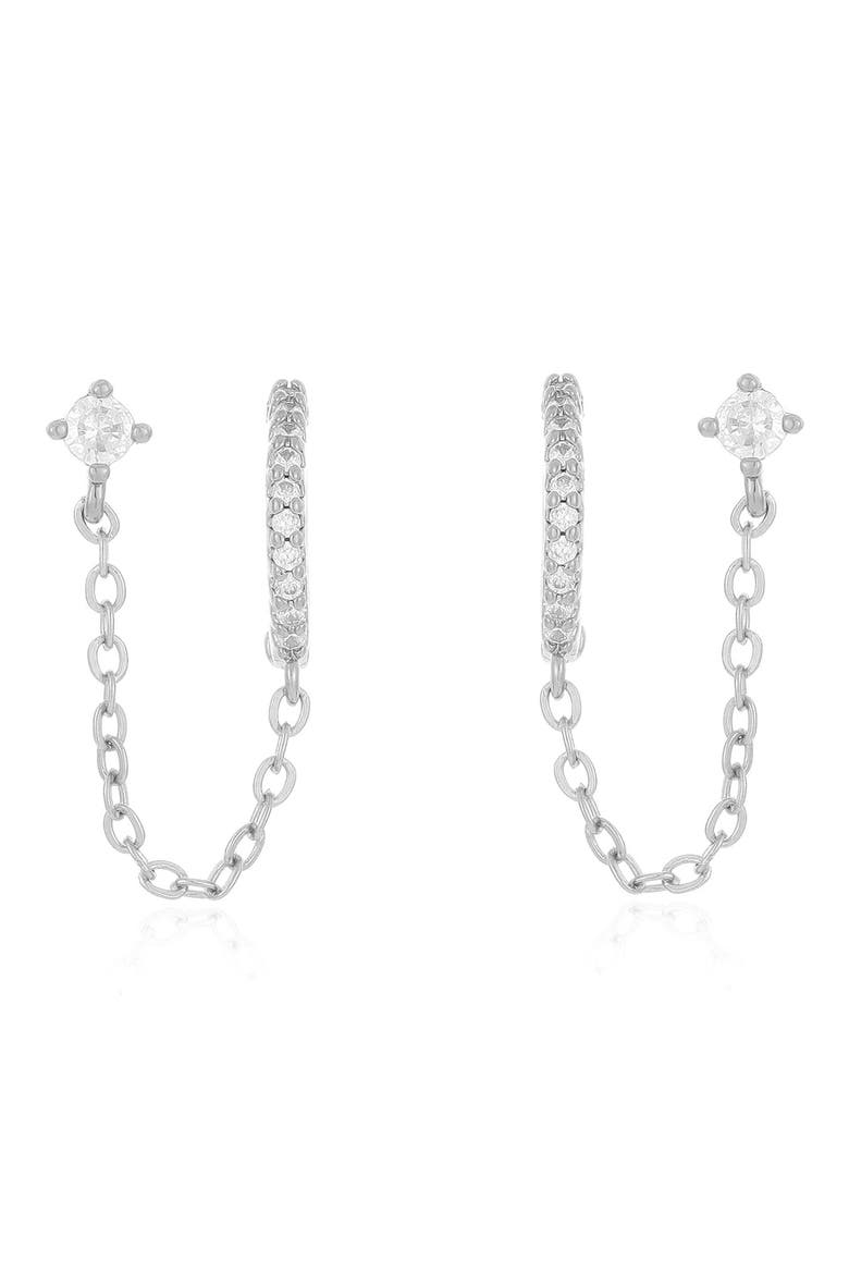 Double Piercing Chain Drop Earrings, Alternate, color, SILVER