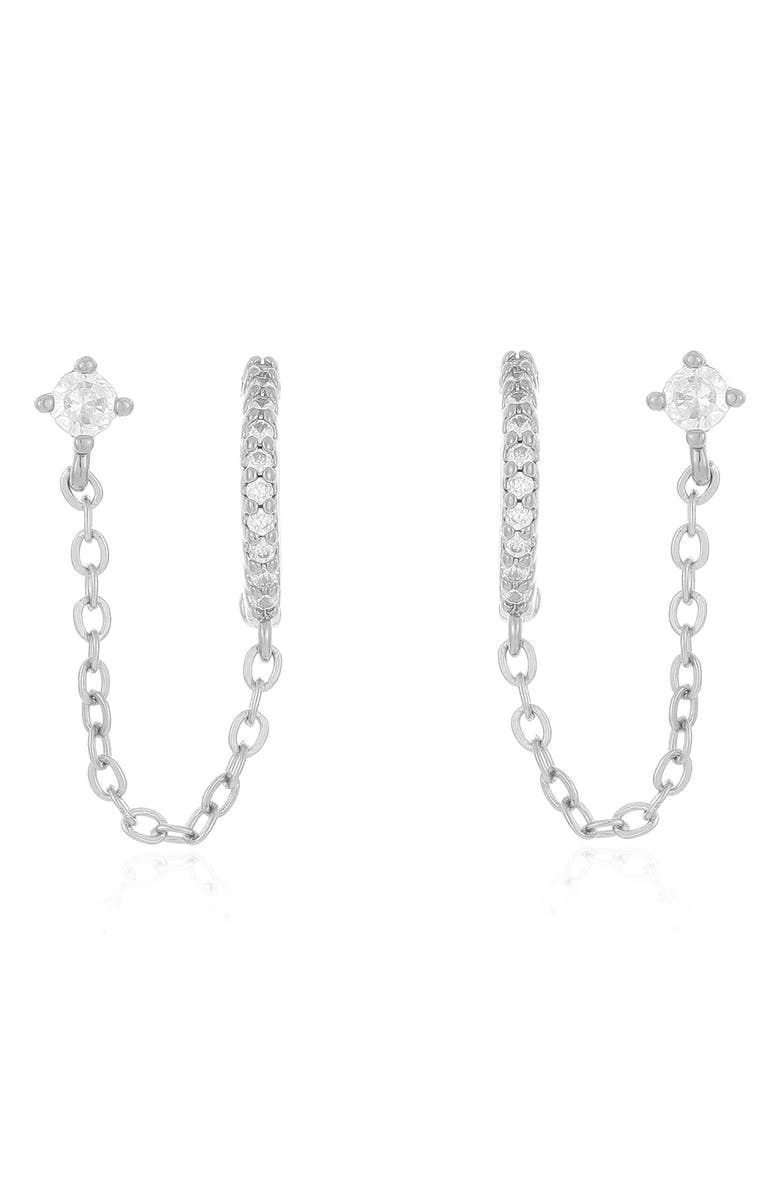 Ettika Double Piercing Chain Drop Earrings, Alternate, color, Silver