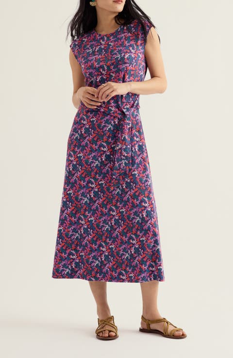 Fettling Floral Tie Waist Jersey Midi Dress