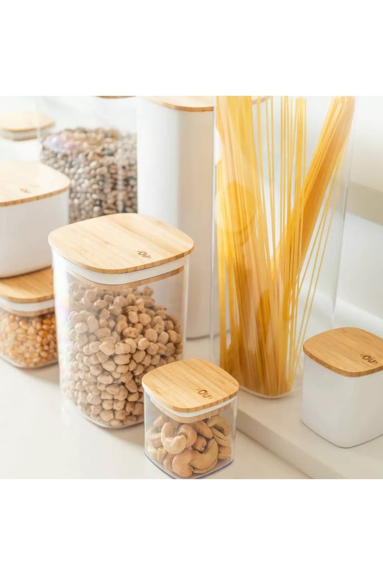 Clear Airtight Stackable Food Storage Container Set with Wood Lids, Alternate, color, Clear