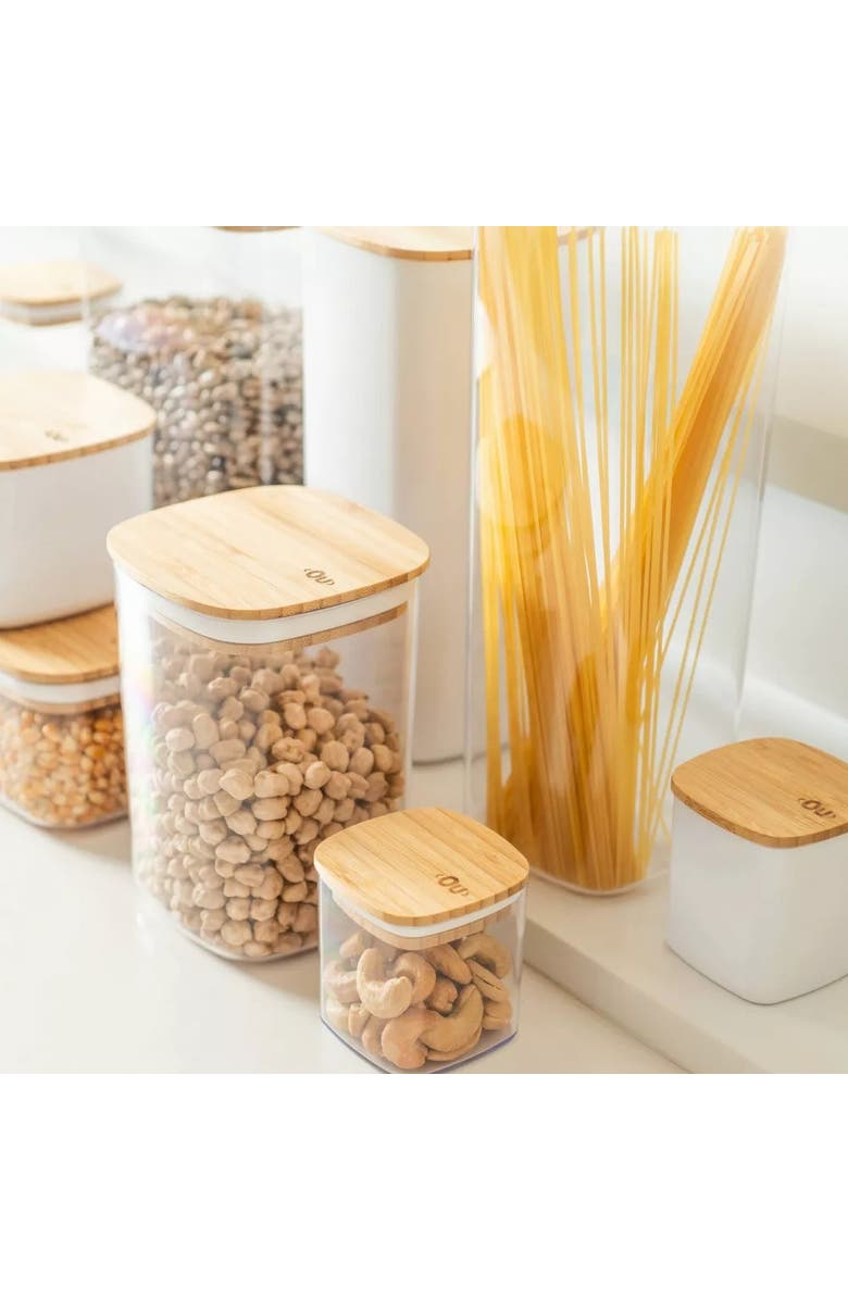 OU Clear Stackable Airtight Food Storage Container Set with Wood Lid 8 Piece, Alternate, color, Clear