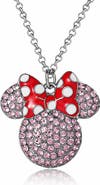 Disney Fashion Red Polka Dot Bow Crystals Pave Necklace