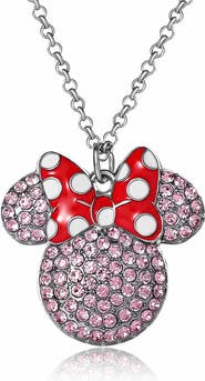Disney Fashion Red Polka Dot Bow Crystals Pave Necklace
