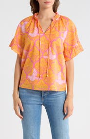 SUGARLIPS Jaidy Floral Erie Split Neck Cotton Top
