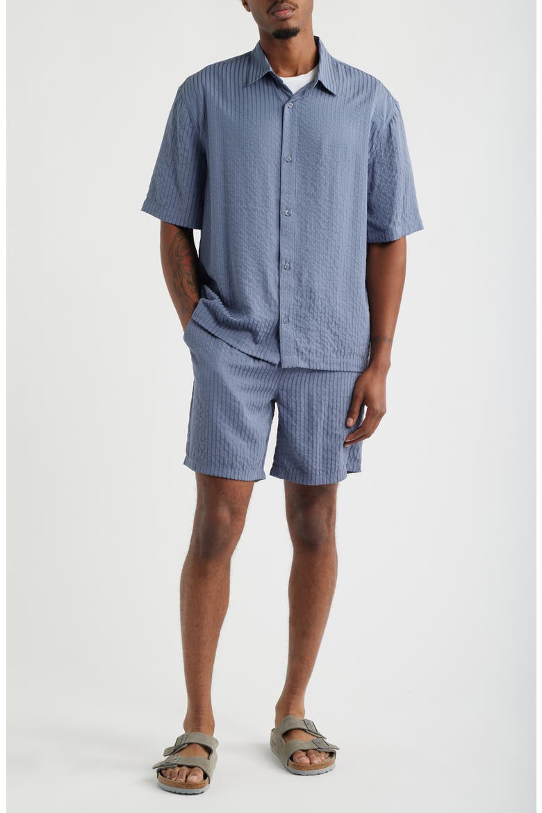 Stripe Short Sleeve Seersucker Button-Up Shirt, Alternate, color, GREY FOLKSTONE
