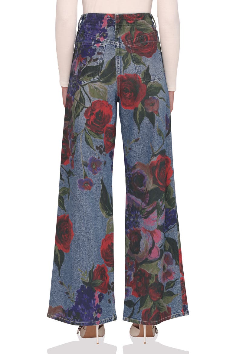 Floral Print High Waist Wide Leg Jeans, Alternate, color, PORTOFINO ROSE