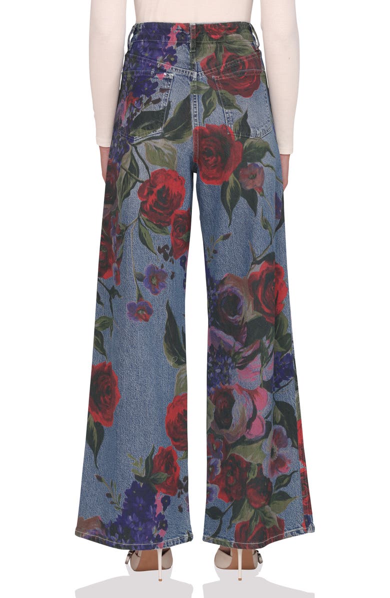Avec Les Filles Floral Print High Waist Wide Leg Jeans, Alternate, color, Portofino Rose