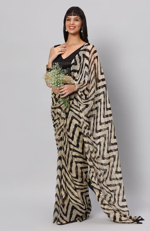 ONE MINUTE SAREE® ONE MINUTE SAREE® MAYA CREAM & BLACK ZIGZAG GEORGETTE READY TO WEAR ONE MINUTE SAREE 