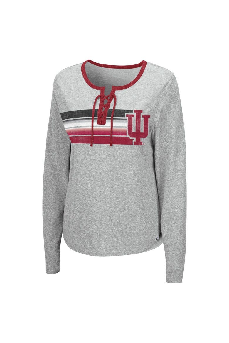 Women's Colosseum Heathered Gray Indiana Hoosiers Sundial Tri-Blend Long Sleeve Lace-Up T-Shirt, Alternate, color, Heather Gray