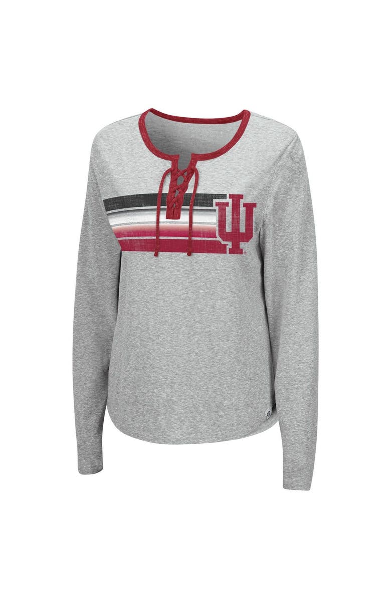 COLOSSEUM Women's Colosseum Heathered Gray Indiana Hoosiers Sundial Tri-Blend Long Sleeve Lace-Up T-Shirt, Alternate, color, 