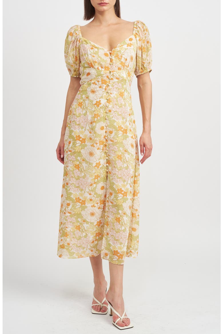 Annie Floral Midi Dress, Main, color, YELLOW MULTI