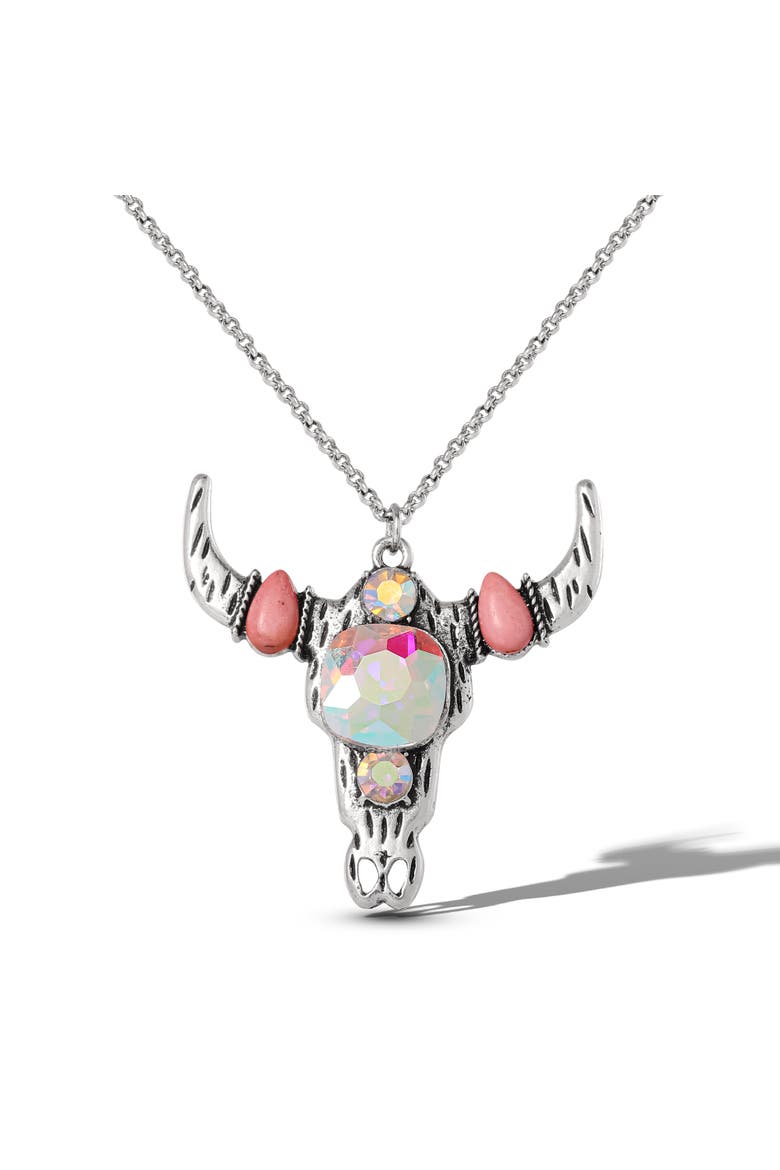 Bull Skull Pendant Necklace, Main, color, Silver/Coral
