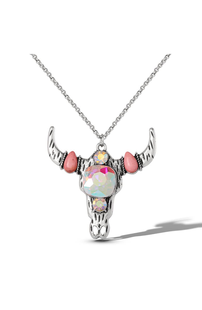 Jessica Simpson Bull Skull Pendant Necklace, Main, color, Silver/Coral